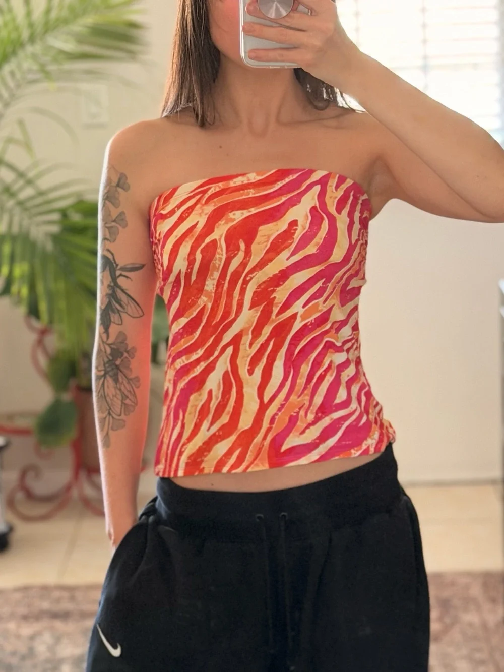Vintage Y2K DKNY Neon Zebra Tankini 2 Piece Swim Set‎ Bikini XS